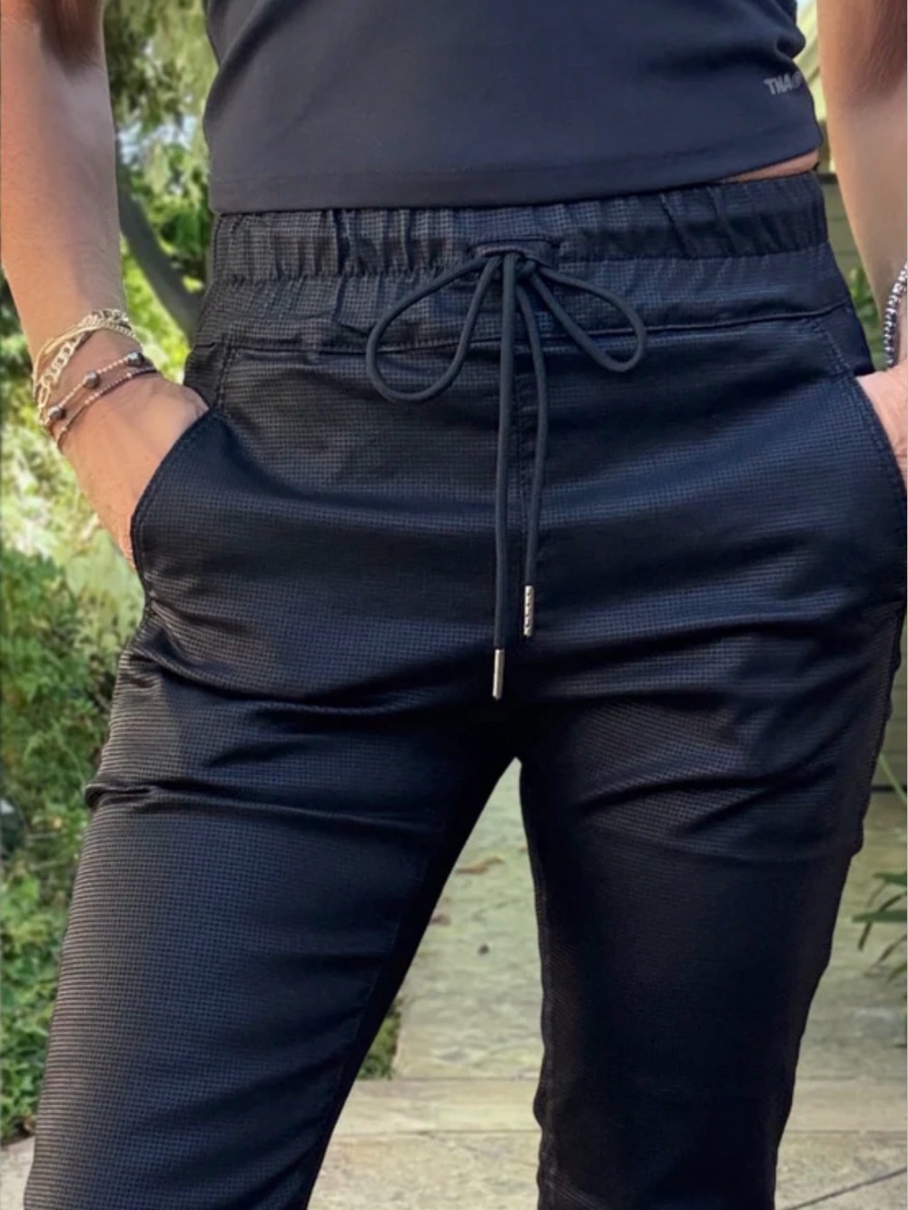 Bevy Flog Shely Black Drawstring Jogger Pants